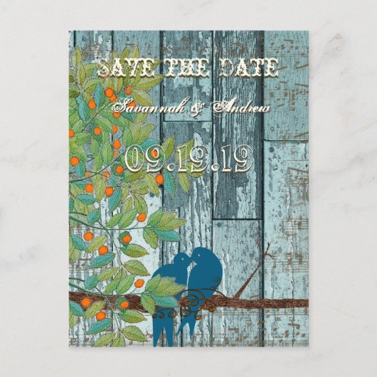 Aquamarine Liebesvögel, die Save the Date in einem Ankündigungspostkarte (Vorderseite)