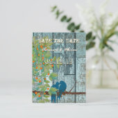 Aquamarine Liebesvögel, die Save the Date in einem Ankündigungspostkarte (Stehend Vorderseite)