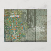 Aquamarine Liebesvögel, die Save the Date in einem Ankündigungspostkarte (Rückseite)