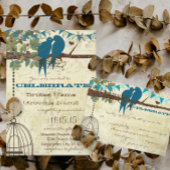 Aquamarine Liebesvögel, die Save the Date in einem Einladung