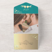 Aquamarine Liebesvögel Hochzeit All In One Einladung (Außenbereich)