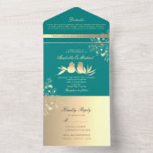 Aquamarine Liebesvögel Hochzeit All In One Einladung (Innen Boden)