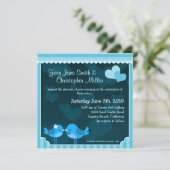 Aquamarine Liebesvögel Hochzeitseinladung Einladung (Stehend Vorderseite)