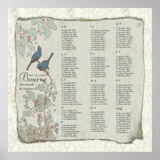 Aquamarine Liebesvögel Hochzeitstabelle Poster (Vorne)