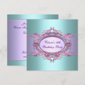 Aquamarine Lila 16 . Geburtstag Geburtstagspartei Einladung (Vorne/Hinten)
