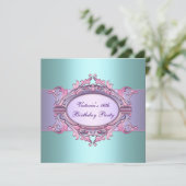 Aquamarine Lila 16 . Geburtstag Geburtstagspartei Einladung (Stehend Vorderseite)