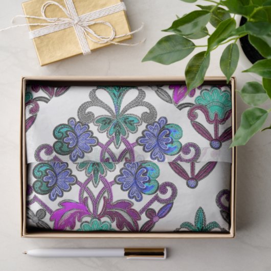 AQUAMARINE LILA BLAU GRÜNE BLUME SEIDENPAPIER (Geschenk)