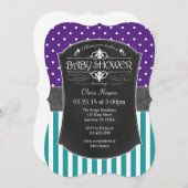 Aquamarine Lila Chalkboard Streifen Babydusche ein Einladung (Vorne/Hinten)