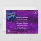 Aquamarine Lila Feather Masquerade Sweet 16 Einladung (Rückseite)