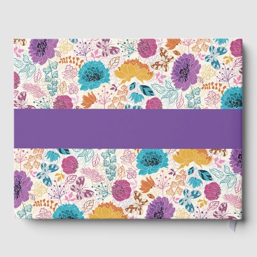 Aquamarine Lila Gelbfrühlingssonne Blume Hochzeit Gästebuch (Rückseite)