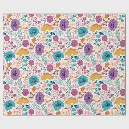 Aquamarine Lila Gelbfrühlingssonne Blume Hochzeit Geschenkpapier (Flach)