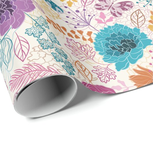 Aquamarine Lila Gelbfrühlingssonne Blume Hochzeit Geschenkpapier (Rolleneckpunkt)