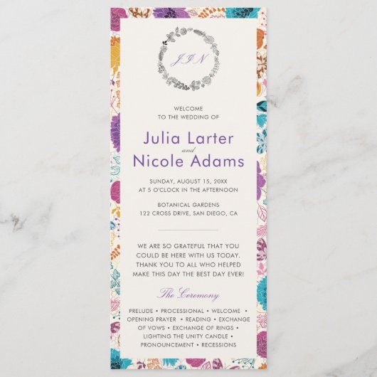 Aquamarine Lila Gelbfrühlingssonne Blume Hochzeit Programm (Vorderseite)