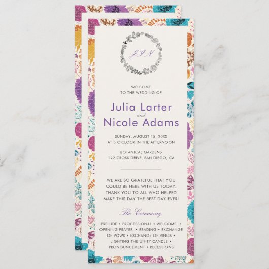 Aquamarine Lila Gelbfrühlingssonne Blume Hochzeit Programm (Vorne/Hinten)