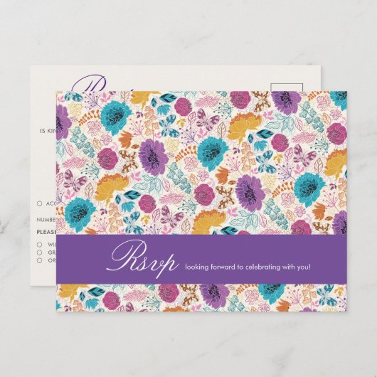 Aquamarine Lila Gelbfrühlingswiese-Blume Postkarte (Vorne/Hinten)