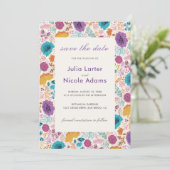 Aquamarine Lila Gelbfrühlingswiese-Blume Save The Date (Stehend Vorderseite)