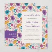 Aquamarine Lila Gelbfrühlingswiese-Blume Save The Date (Vorne/Hinten)