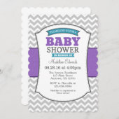 Aquamarine Lila Graue Zickzack Babydusche Einladun Einladung (Vorne/Hinten)