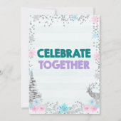 Aquamarine Lila Joint oder Twins Winter Thema Gebu Einladung (Rückseite)