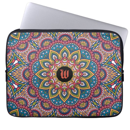 Aquamarine lila Magenta des Mandala-Monogramms Laptopschutzhülle (Vorderseite)