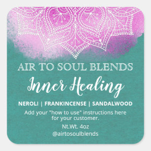 Aquamarine Lila Mandala Inner Healing Blend Labels Quadratischer Aufkleber