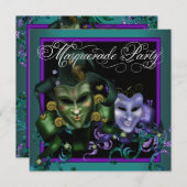 Aquamarine Lila Masquerade-Party Einladungen (Vorne/Hinten)