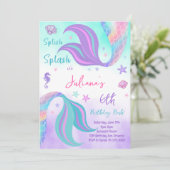 Aquamarine Lila Meerjungfrau Schwänze Geburtstagse Einladung (Stehend Vorderseite)