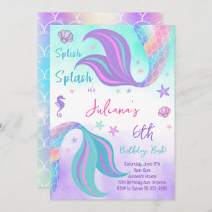 Aquamarine Lila Meerjungfrau Schwänze Geburtstagse Einladung