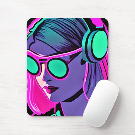 Aquamarine, Lila, pink-psychedelische Lady in Kopf Mousepad (Mit Mouse)