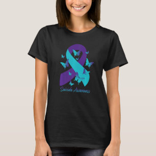 Aquamarine Lila Ribbon-Schmetterlinge Suizidpräven T-Shirt