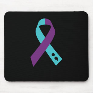 Aquamarine Lila Ribbon Semicolon Suizidprävention Mousepad