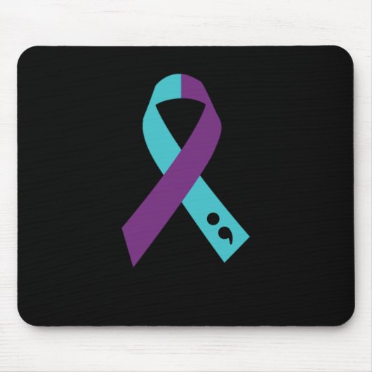 Aquamarine Lila Ribbon Semicolon Suizidprävention Mousepad (Vorne)