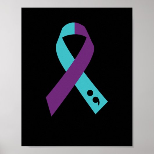 Aquamarine Lila Ribbon Semicolon Suizidprävention Poster (Vorne)