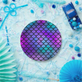 Aquamarine Lila rosa blaue Meerjungfrau Scales Fan Pappteller (Party)