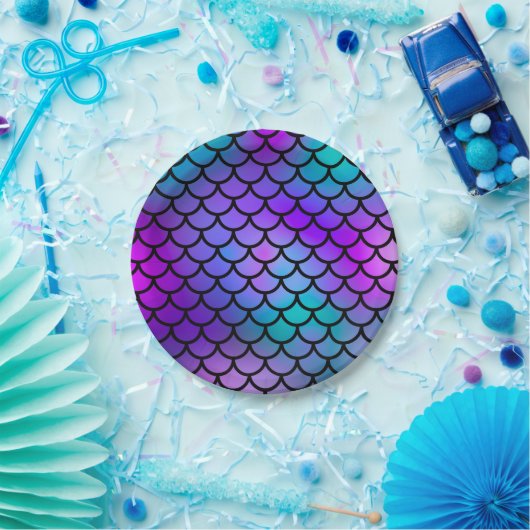 Aquamarine Lila rosa blaue Meerjungfrau Scales Fan Pappteller (Party)