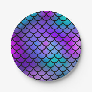 Aquamarine Lila rosa blaue Meerjungfrau Scales Fan Pappteller