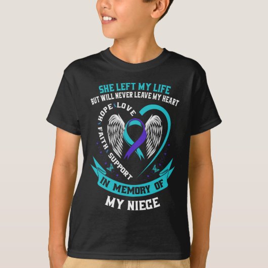 Aquamarine Lila Selbstmord Bewusstsein Ribbon Niec T-Shirt (Vorderseite)