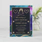 Aquamarine, Lila und Gold Glitzer Peacock Agate We Einladung (Stehend Vorderseite)