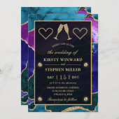 Aquamarine, Lila und Gold Glitzer Peacock Agate We Einladung (Vorne/Hinten)