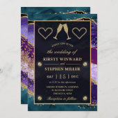 Aquamarine, Lila und Gold Peacock Agate Wedding Einladung (Vorne/Hinten)