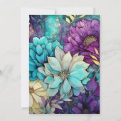 Aquamarine, Lila und goldene Blumenhochzeit Einladung (Rückseite)