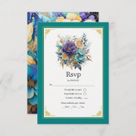 Aquamarine, Lila und goldene Blumenhochzeit RSVP Karte