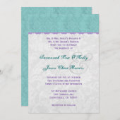 Aquamarine Lila und Silberne Hochzeitsvorlage V01 Einladung (Vorne/Hinten)