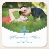 Aquamarine Lilie Foto Hochzeitspapier Untersetzer (Vorderseite)