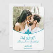 Aquamarine Lilie Foto Save the Date Ankündigung (Vorderseite)