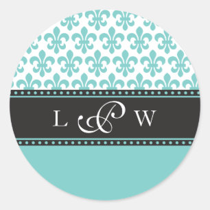 Aquamarine Lilie Wedding Monogram Aufkleber