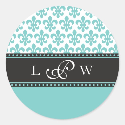 Aquamarine Lilie Wedding Monogram Aufkleber (Vorderseite)