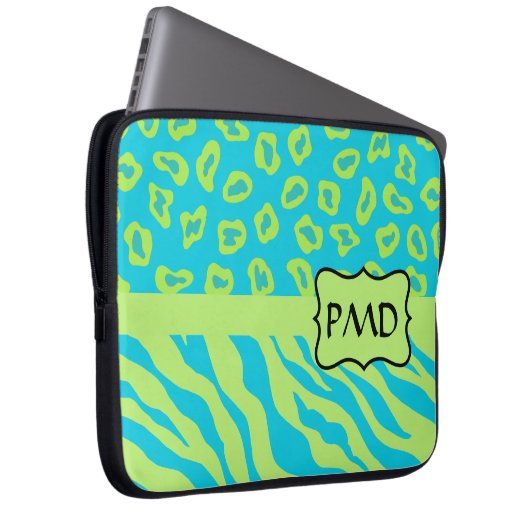Aquamarine, Limone Greem Zebra & Cheetah Personali Laptopschutzhülle (Vorne Rechts)