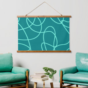 Aquamarine Linie Wandteppich Mit Holzrahmen