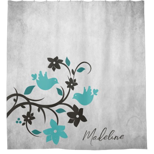 Aquamarine Livebirds Duschvorhang (Vorderseite)